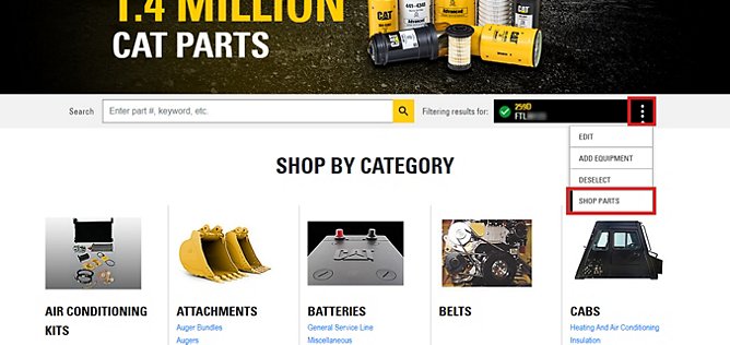 Add Your Equipment And Select The Drop Down To Shop Parts